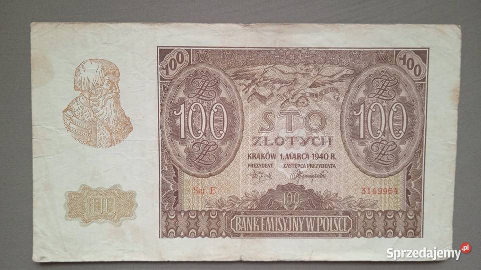 Banknot 100 1940 r seria E Warszawa