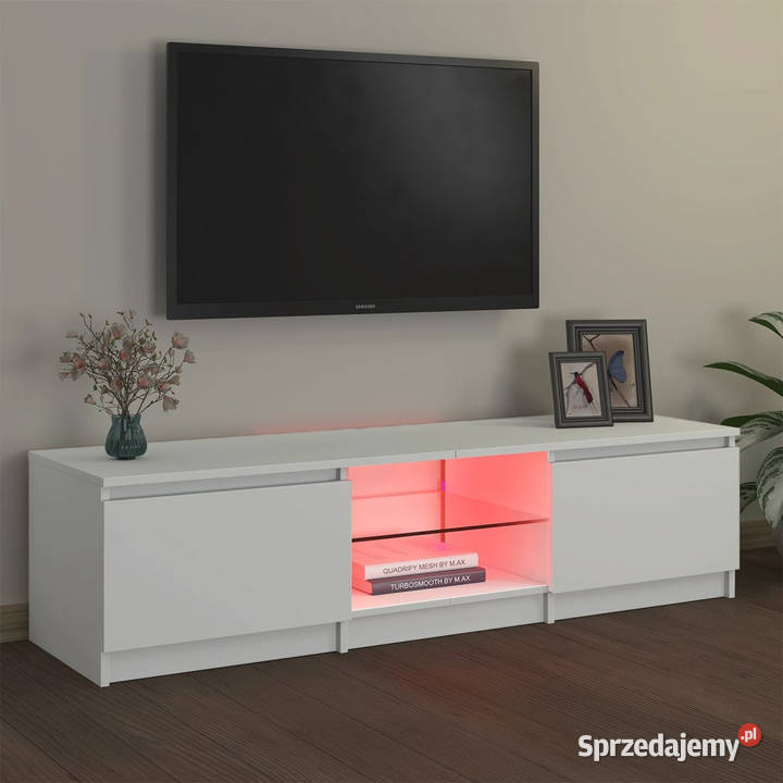 Szafka pod TV z oświetleniem LED biała 140 x 40 Warszawa