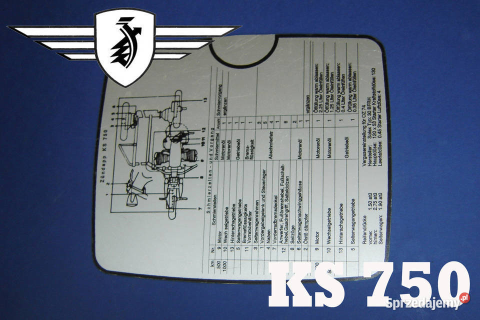 Zundapp KS 750 Sahara plan smarowania tabliczka Wrocław