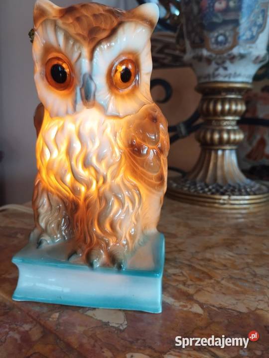 porcelanowa lampka lampa sowa stara