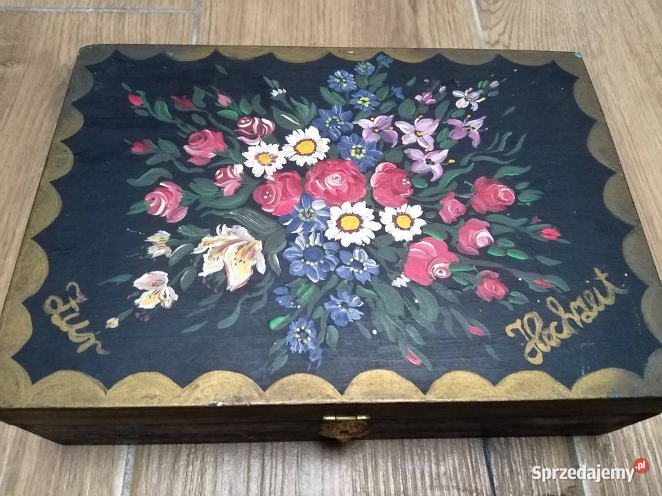 Ręcznie malowana drewniana szkatułka Nowa Karczma