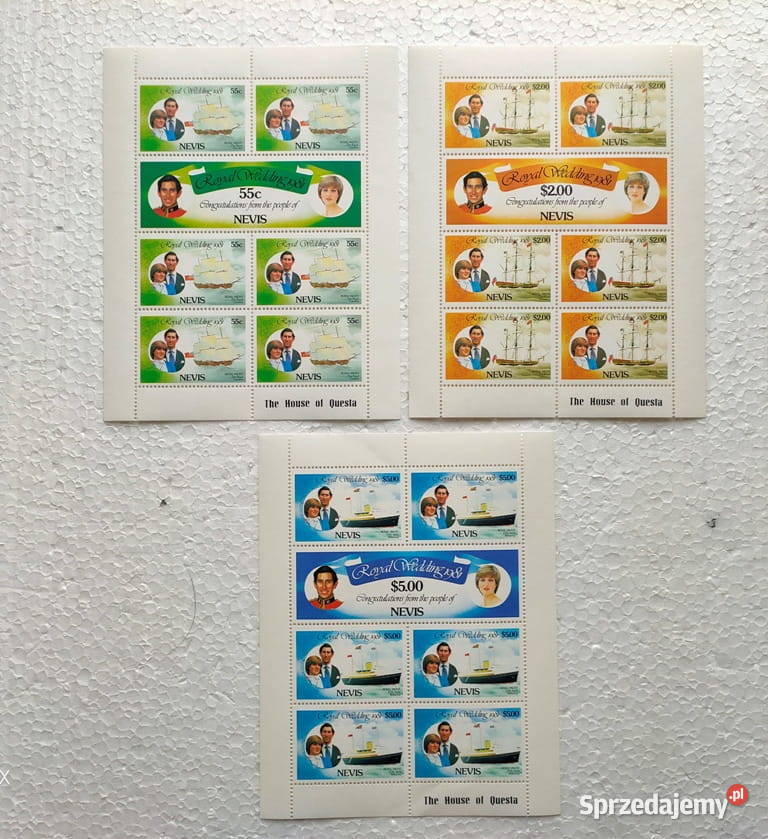 Royal Wedding znaczki NEVIS zestaw bloków Kraków