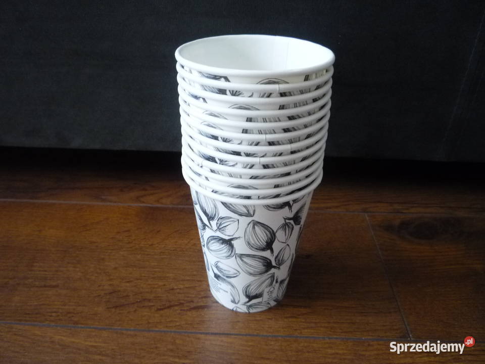 12 sztuk Kubki papierowe 250ml Szare liście Szczecin sprzedam