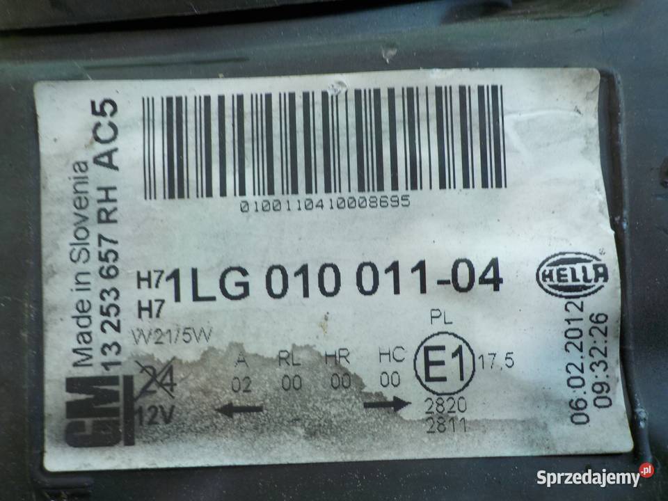 OPEL ASTRA J IV 12r HB 5D lampa prawa przod osobowe Suków