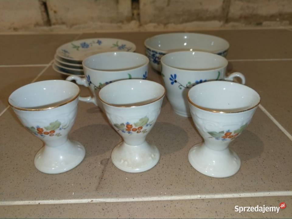 Filiżanki z talerzami porcelanowe Polskie PRL Kołobrzeg
