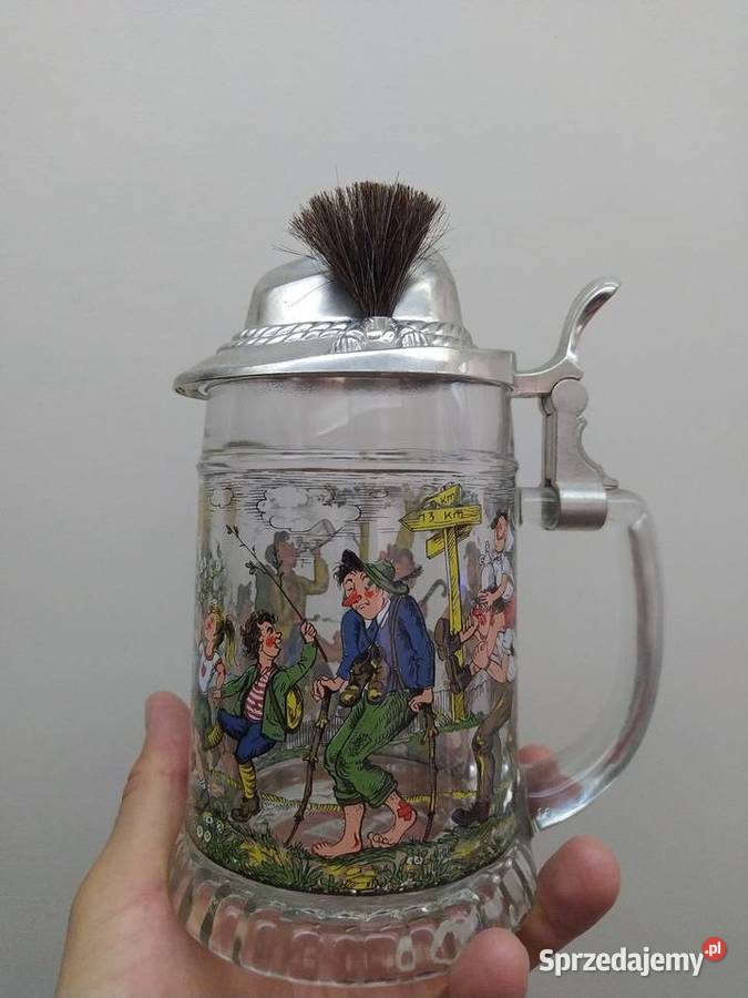 Duży zdobiony kufel z pokrywą cynową kolekcja małopolskie Kraków sprzedam