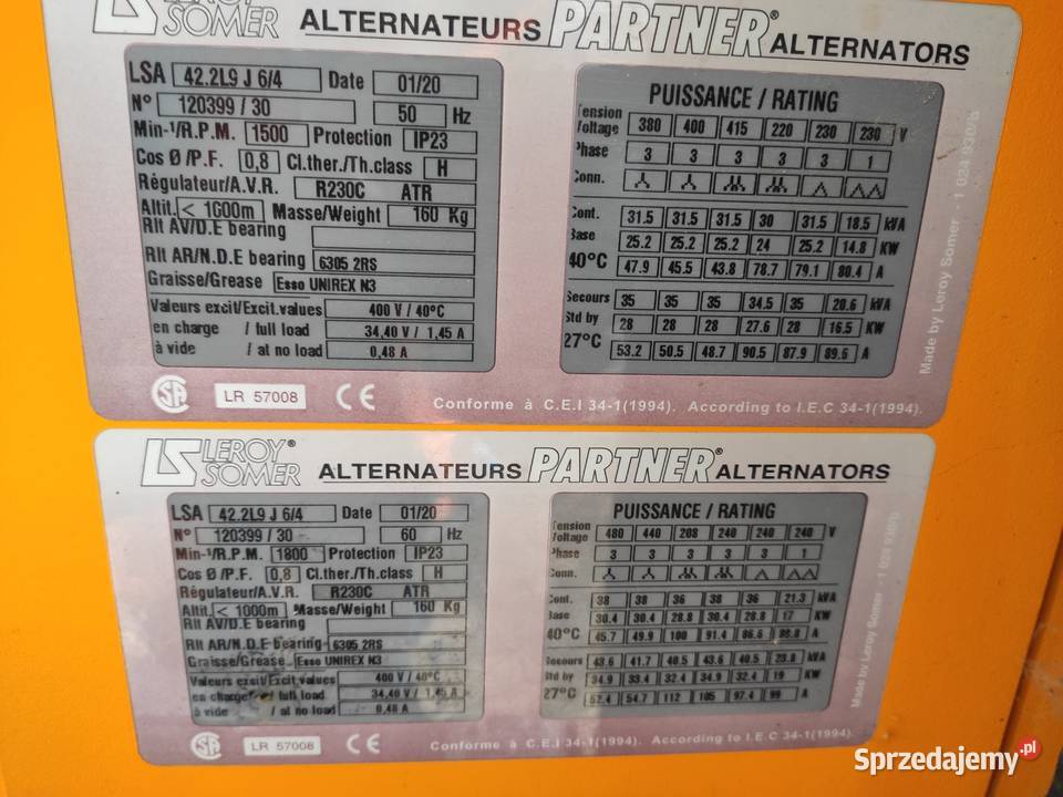 Agregat generator prądotwórczy Leroy Somer 32 947h podkarpackie Tarnobrzeg sprzedam