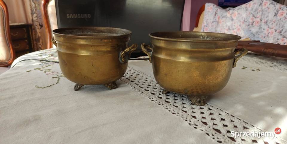mosiężne stare osłonki doniczki 2 sztuki