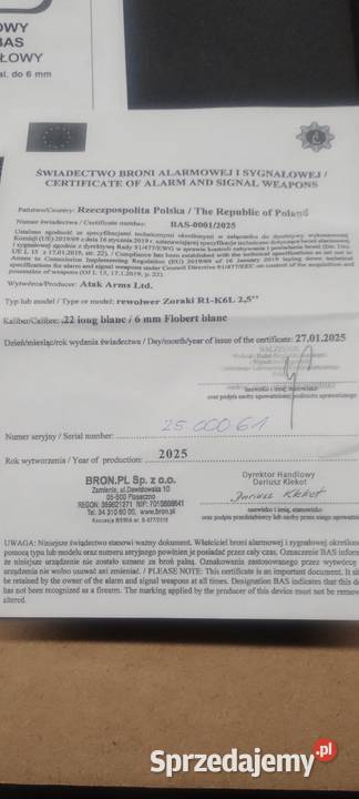 Pistolet hukowy Zoraki R1K6l Sporty strzeleckie i myślistwo Lublin