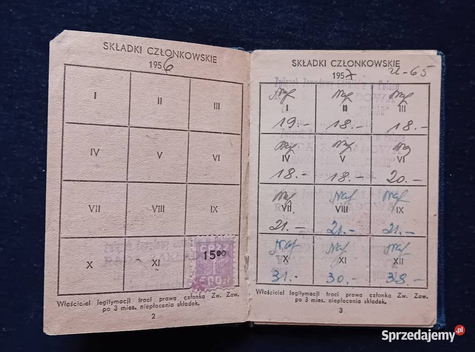 Legitymacja Związku Zawodowego Górników 1956 r Koźminek