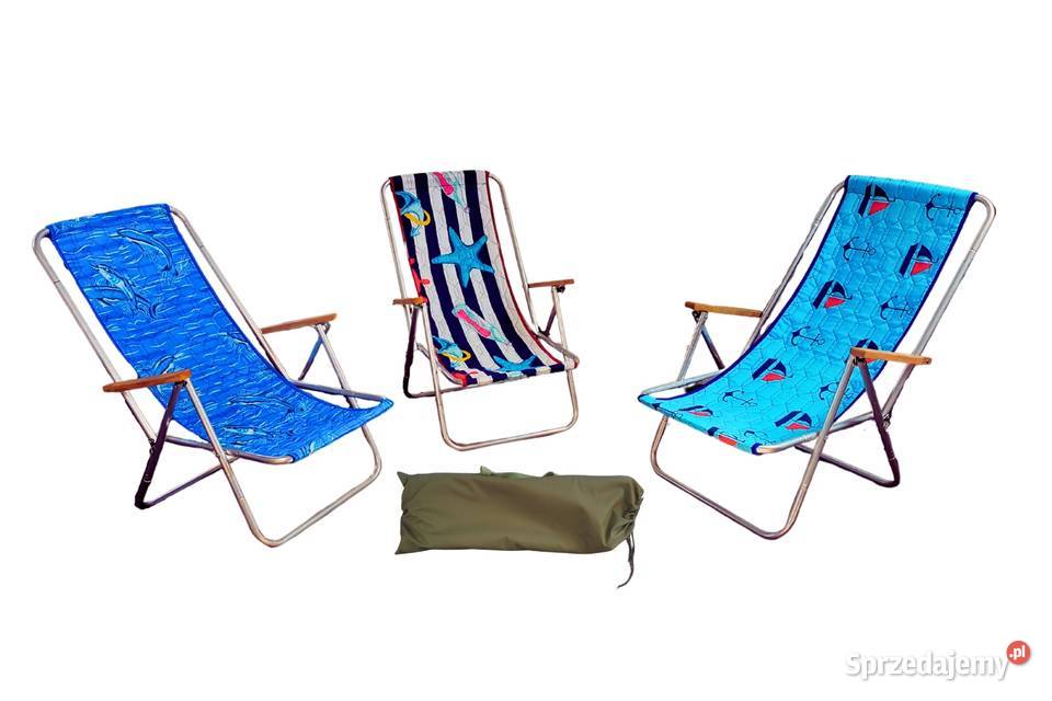 Leżak plażowy aluminiowy z drewnianym