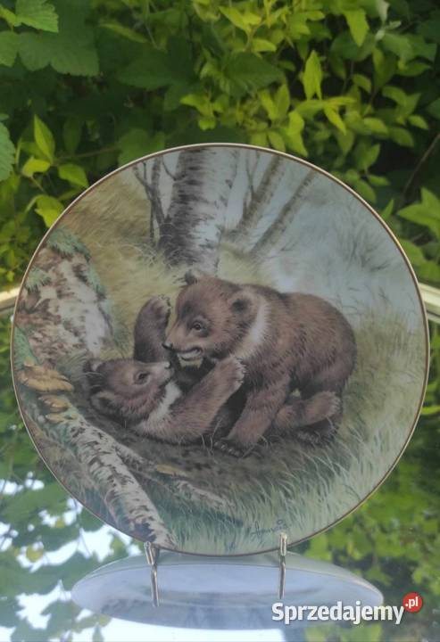 Kolekcjonerski talerz porcelanowy niedźwiadki Pabianice