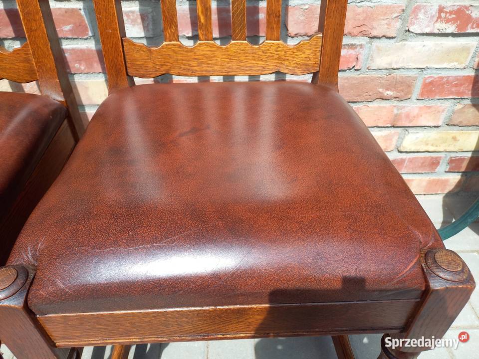 Krzesła dębowe drewniane ze skórzaną tapicerką 4 Gawroniec
