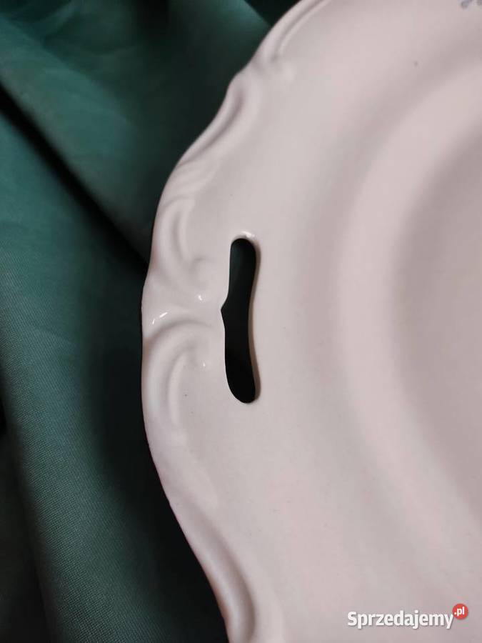 Talerz porcelanowy Tułowice kremowy z uchwytami Głuchołazy