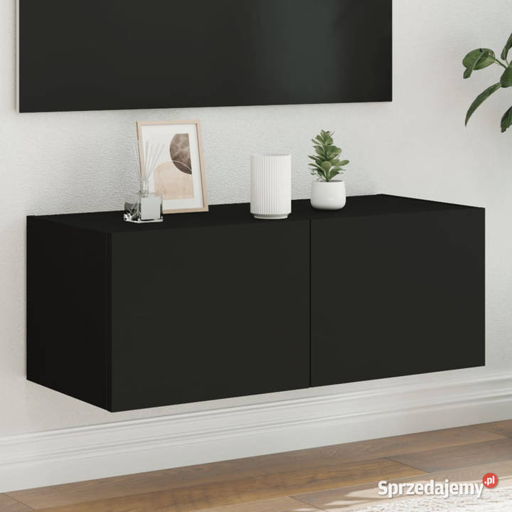 Ścienna szafka TV z LED czarna 80x35x31 WM837283 Warszawa sprzedam