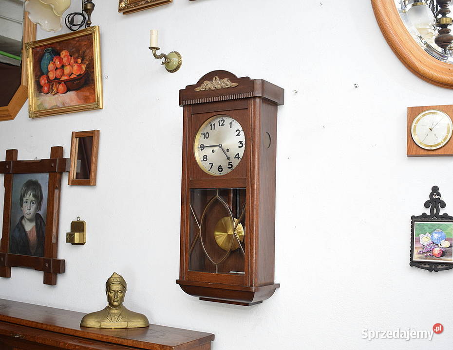 Stary zegar wiszący Junghanas sygnowany witraż dolnośląskie Świdnica
