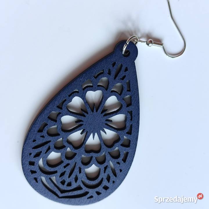 Nowe kolczyki drewniane kropelki sprzedam