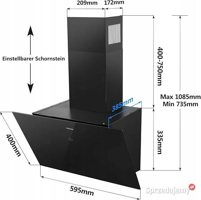 SNDOAS okap kuchenny 60 czarny klasa A 700 mh sprzedam