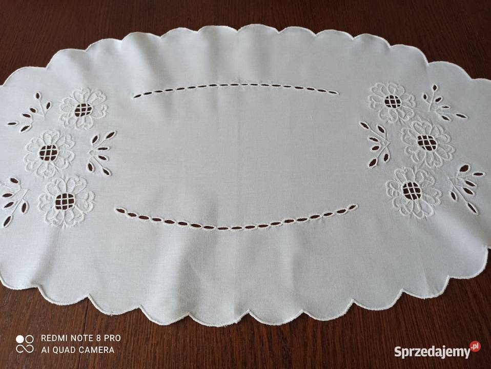Bieżnik obrus bawełna haft Richelieu PRL Białystok