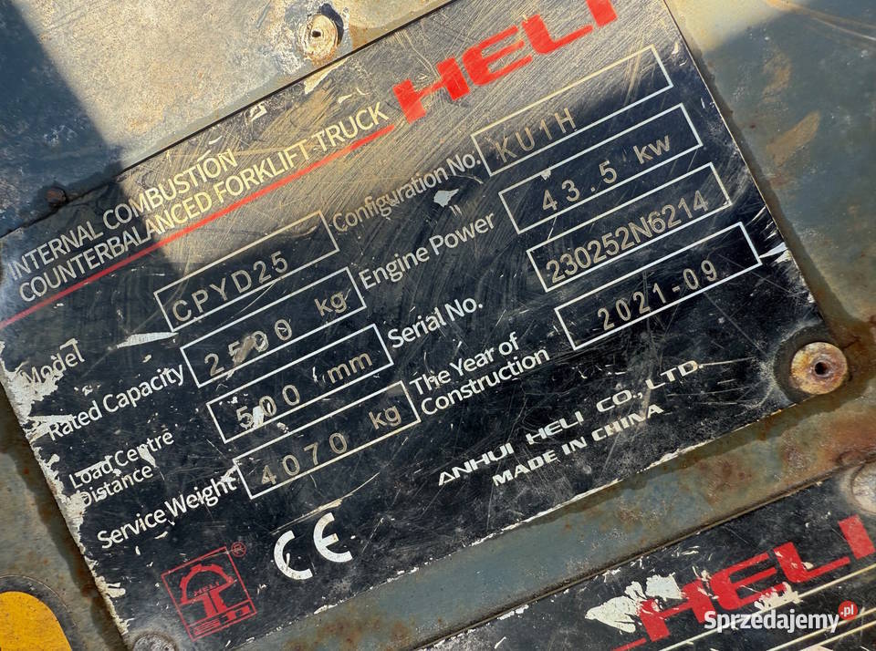 wózek widłowy HELI CPYD25 2021r udźwig 2500 łódzkie Działoszyn