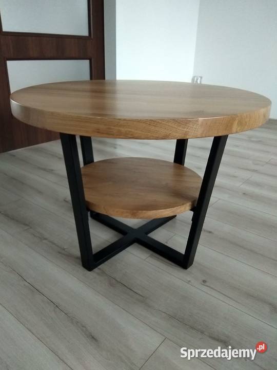 Stolik kawowy z półką 70 dąb okrągły nowoczesny 70cm