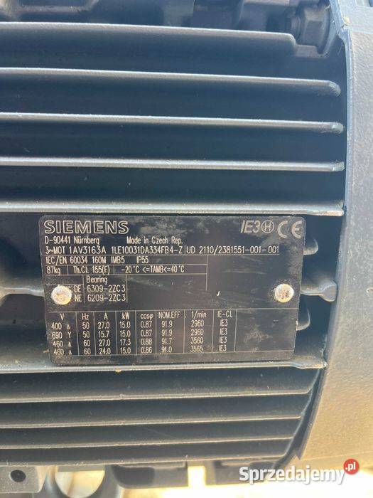 Silnik Elektryczny Siemens 15kW Nowy 2960 Obrmin Tuliszków