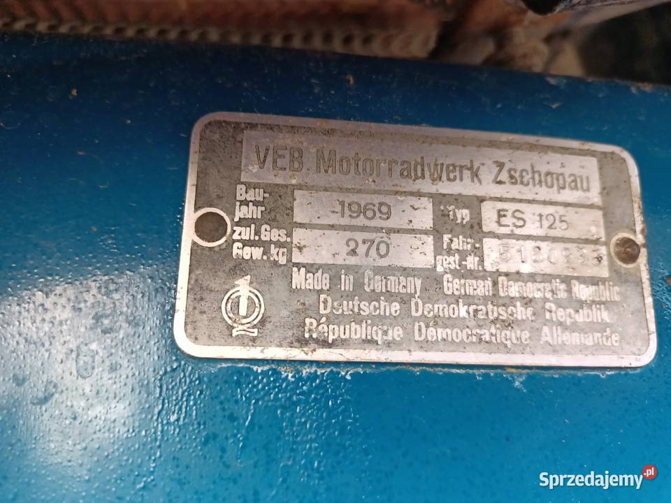 Mz es125 trophy 1969 brak dok do remontu Sulejówek