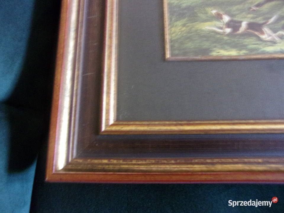 Ładny stary obraz w ramie drewno szybą Hrabia na Warszawa