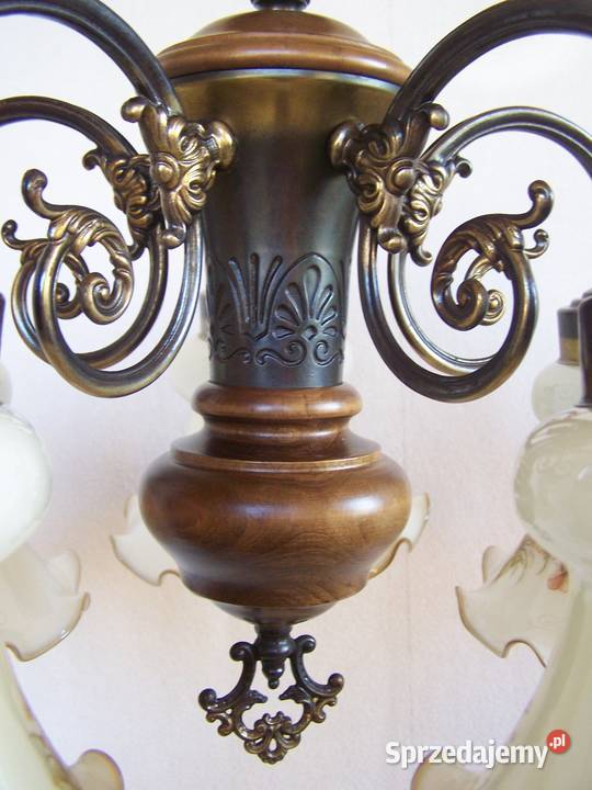 Żyrandol pięcioramienny z kloszami z ręcznie Lampy wiszące Koszalin