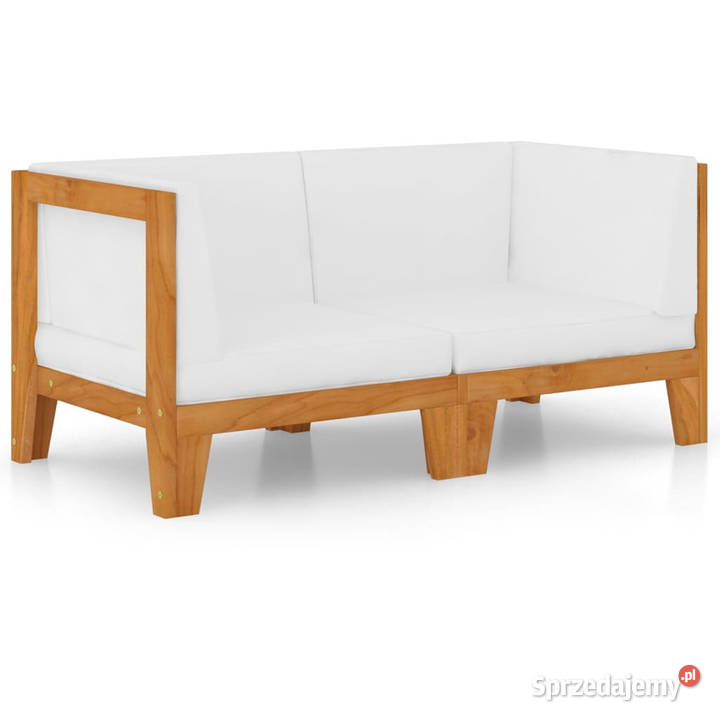 2osobowa sofa z kremowymi poduszkami lite drewno Zestawy mebli ogrodowych Warszawa