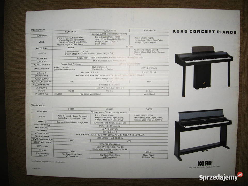 KORG Concert Pianos digital pianos catalog sprzedam