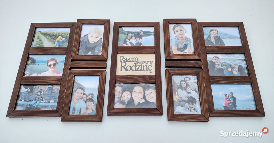 Drewniana Multirama Ramka na 12 zdjęć 10x15 Dekoracje i ozdoby