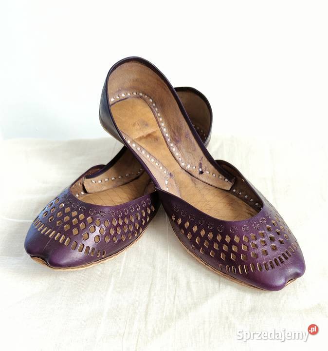 Fioletowe skórzane buty balerinki 37 skóra