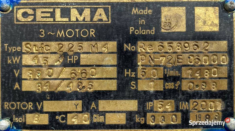 silnik elektryczny 45kW 1480obr 3fazowy CELMA B3 Pigża