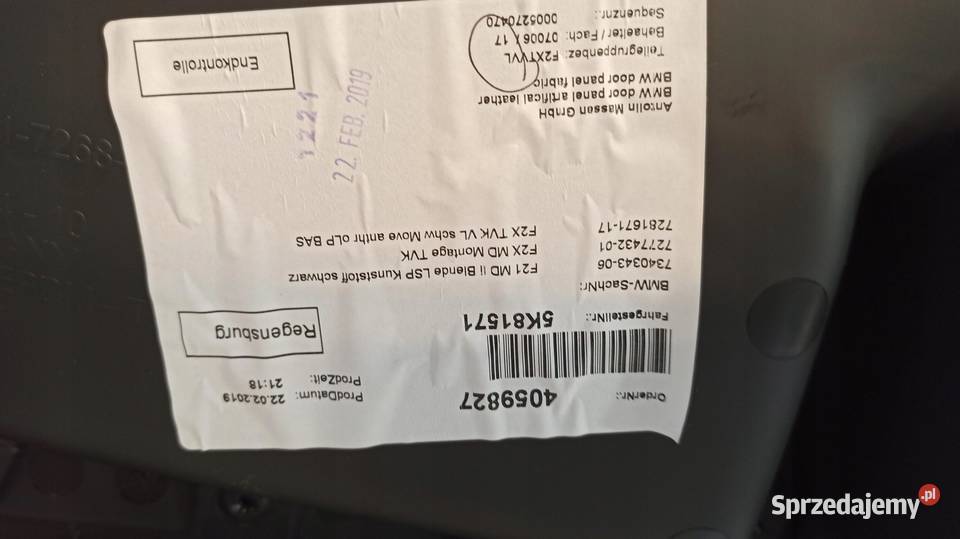 BMW F21 BOCZEK TAPICERKA DRZWI LEWY PRZÓD osobowe dolnośląskie sprzedam