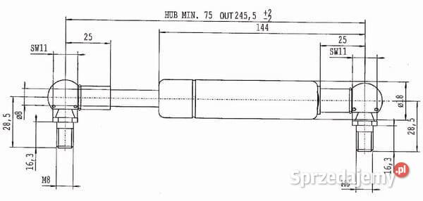 Sprężyna gazowa L2455 mm 250N Stabilus CA375446 sprzedam