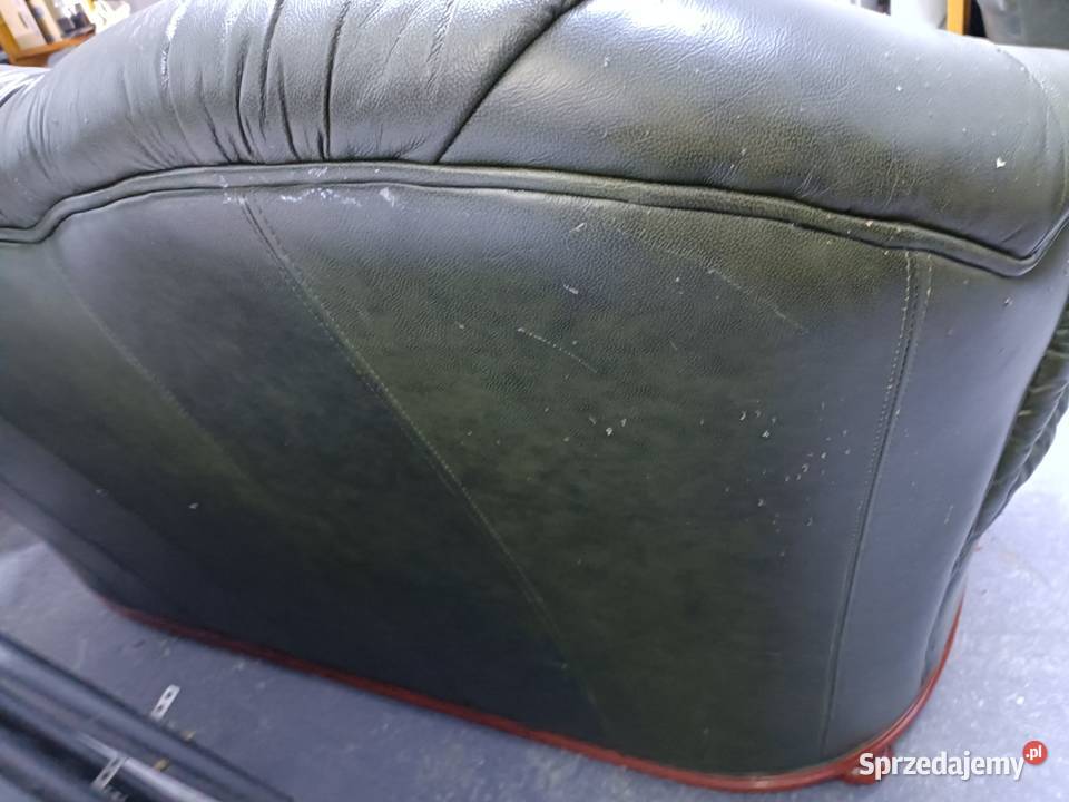 Kanapa sofa trzy fotele zielona skóra Komplety wypoczynkowe lubelskie Lubartów
