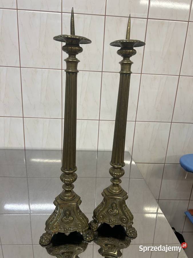 Dwa mosiężne lichtarze Maryja Serce Jezusa 54 Gliwice