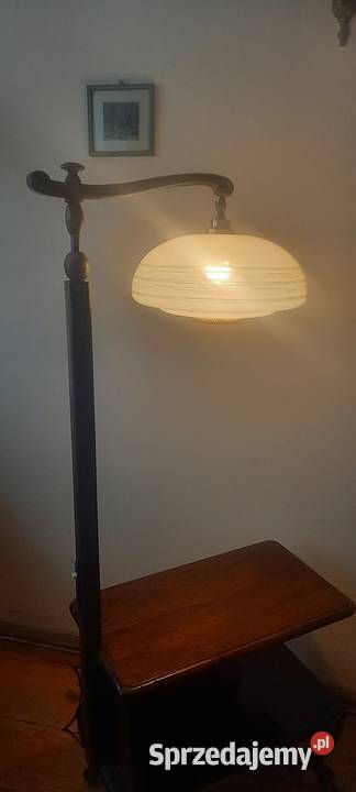 Drewniana lampa podłogowa ze stolikiem ruchome Skierniewice