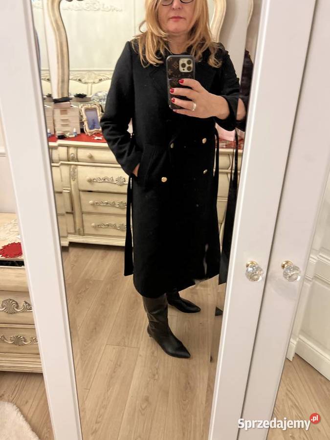 Ponadczasowy klasyczny płaszcz czarny Rozmiar 38(M) Moda i Styl zachodniopomorskie Gąski