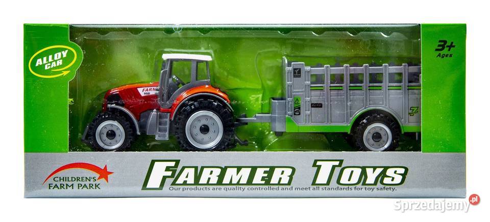 Traktor z przyczepą czerwony