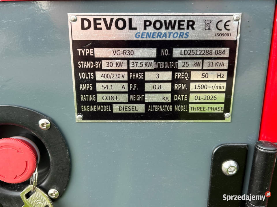 Agregat prądotwórczy spalinowy 30 kW 37 kVA Rok produkcji 2024 Włosty sprzedam
