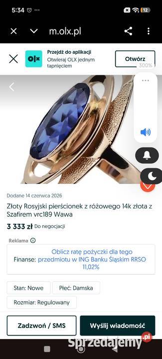 Złoty pierścionek proby 583 Vintage70te z Koszalin
