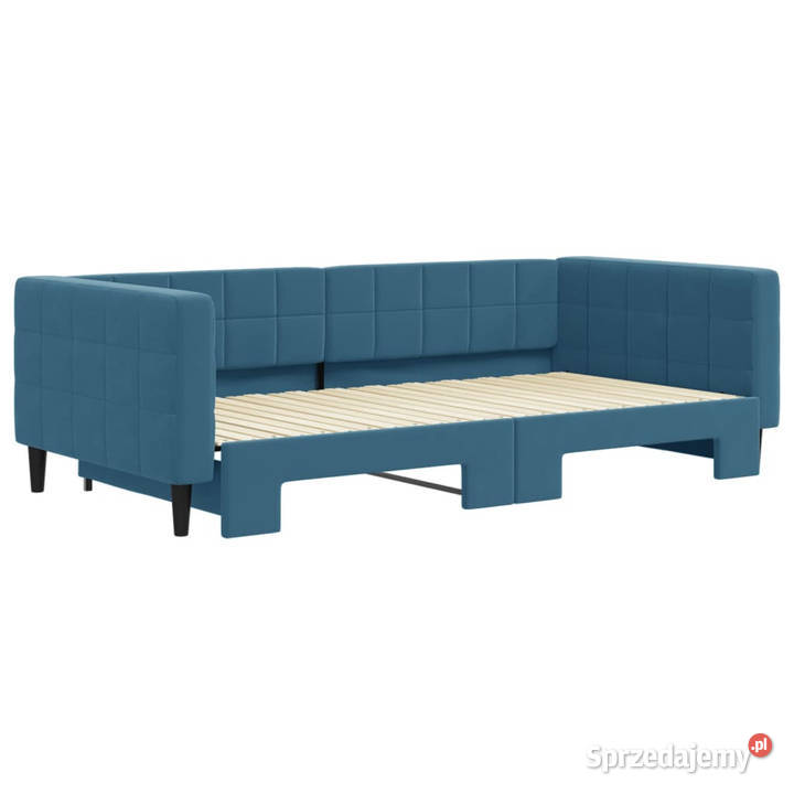 Sofa rozsuwana niebieska aksamit 100x200