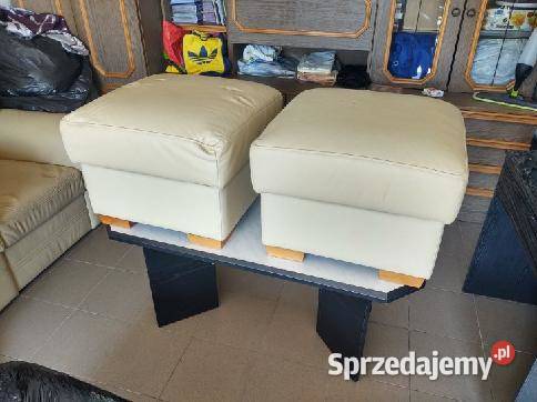 Dwie pufy ze skóry naturalnej