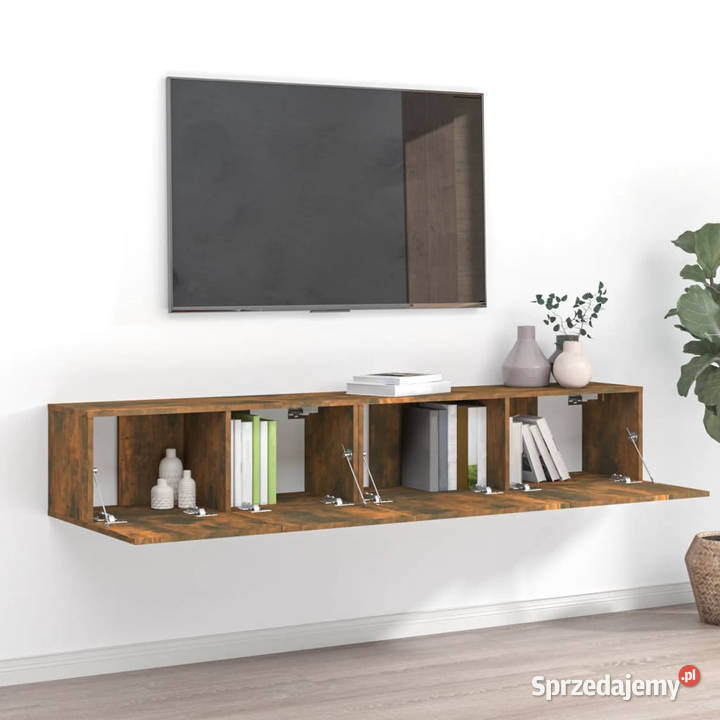 Zestaw 2 szafek TV przydymiony dąb materiał