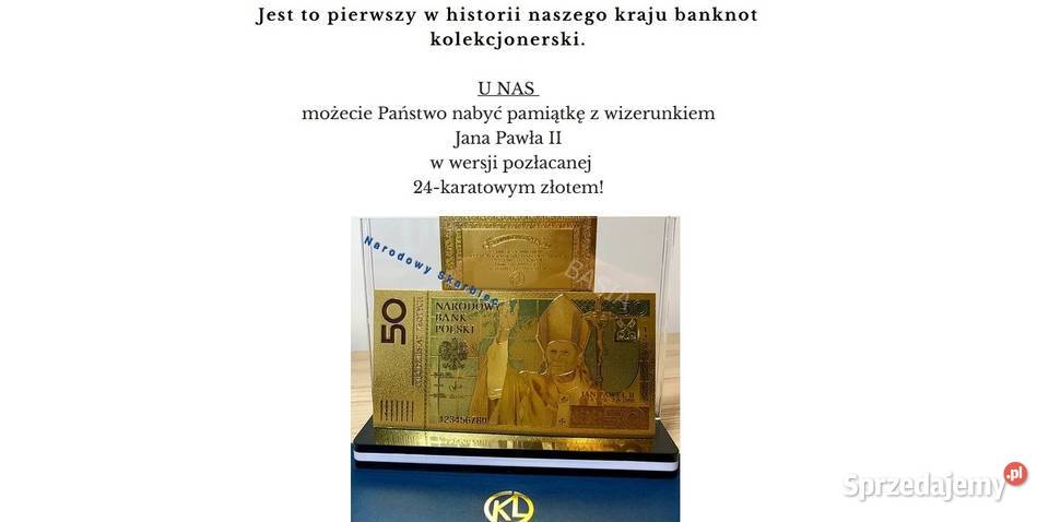 50 Złoty Banknot Jan Paweł 24 karat Narodowy śląskie Sosnowiec sprzedam