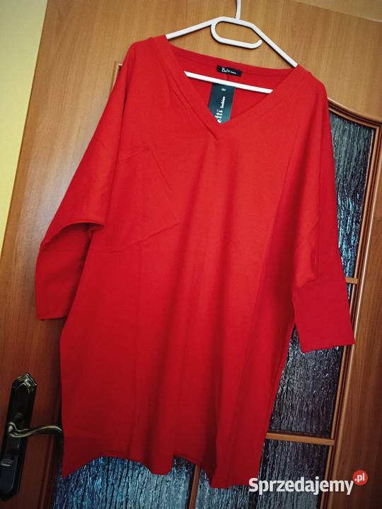 Bluzka tunika czerwona z ozdobną kieszonką czerwony Cieszyn