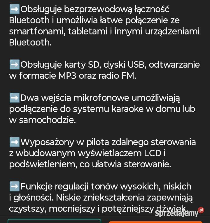 Wzmacniacz Audio Bluetooth Odtwarzacz MP3 STEREO Strachówka sprzedam