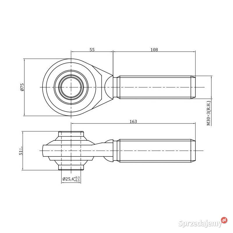 Łącznik centralny tuba 230 mm kat 2 30x3 Kamionna